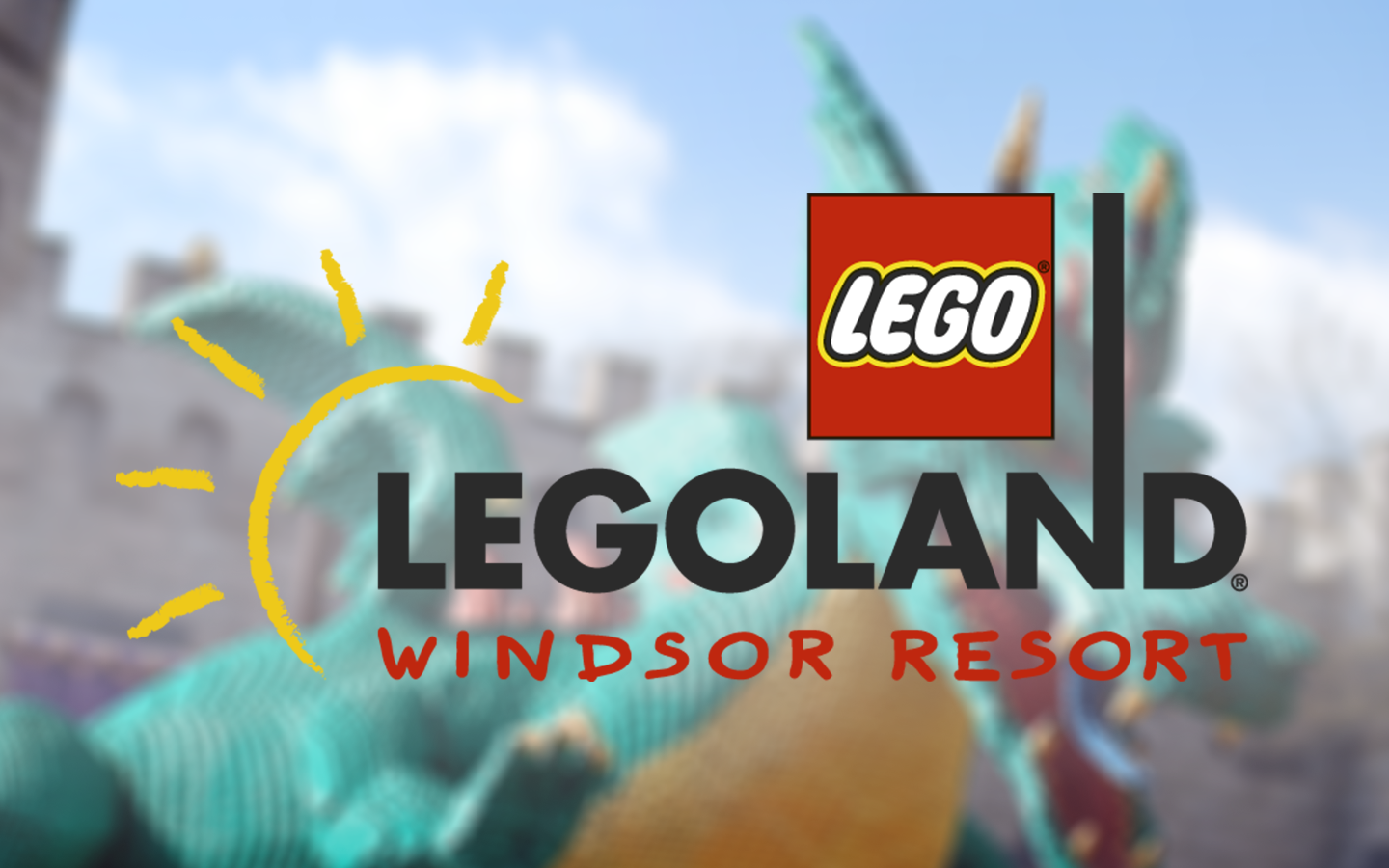Blurred image of Dragon Coaster superimposed with LEGOLAND Windsor Resort logo.